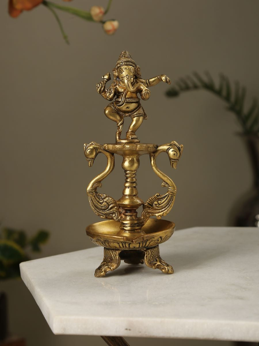 Dancing Ganesha Brass Lamp