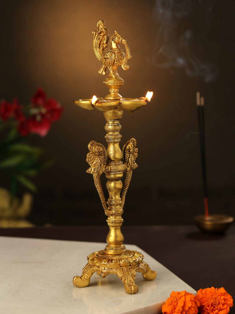 Peacock Lamp Large With Five Diyas