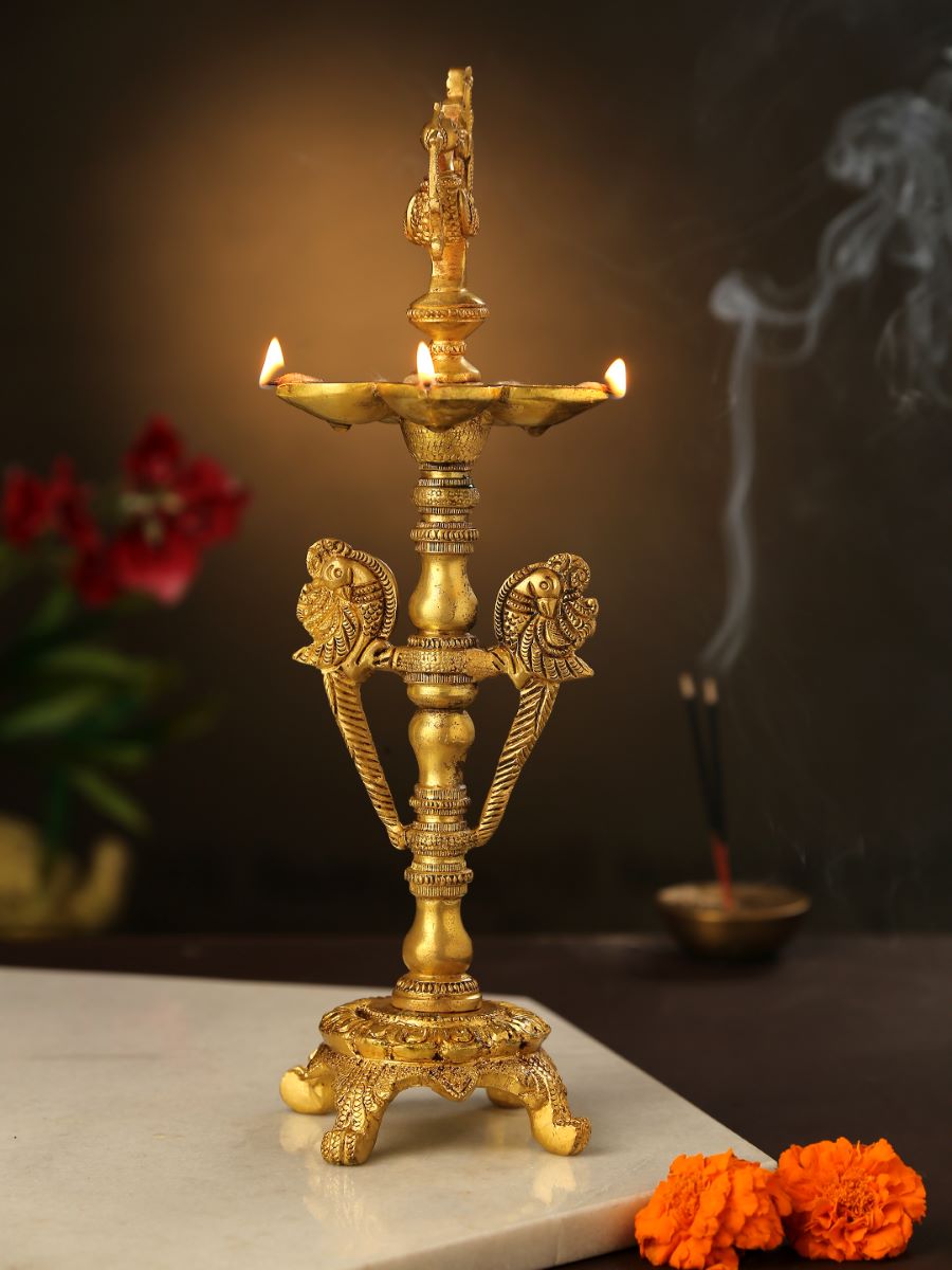 Peacock Lamp Large With Five Diyas