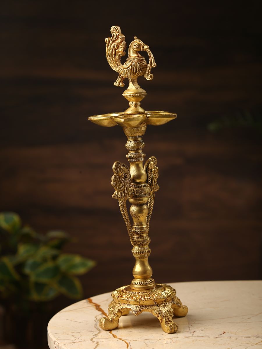 Peacock Lamp Large With Five Diyas