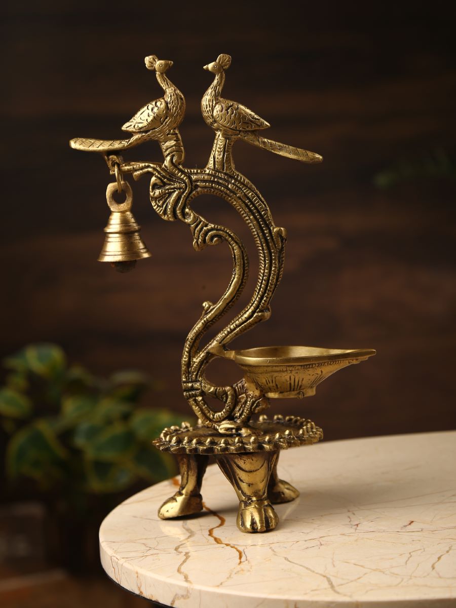 Two Peacock Lamp With Bell