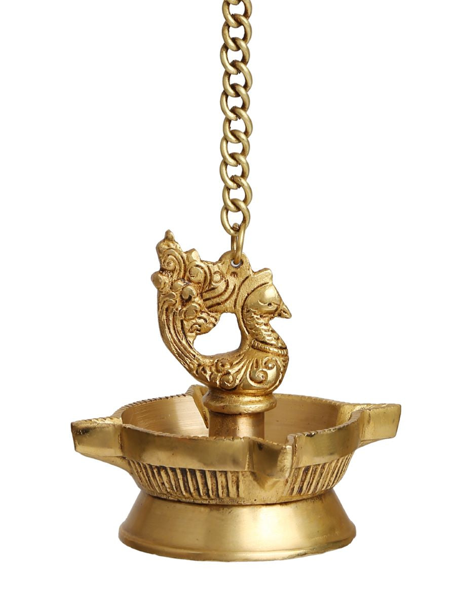 Peacock Hanging Diya With Four Side Lamp And Chain