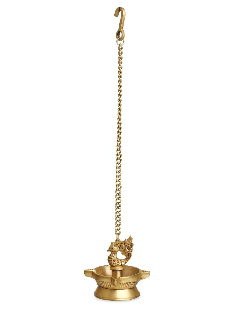 Peacock Hanging Diya With Four Side Lamp And Chain