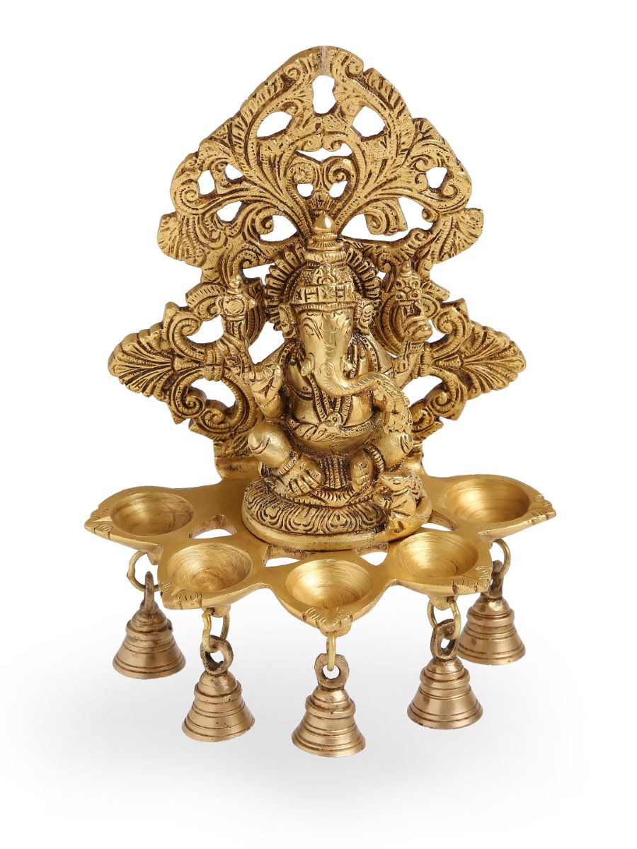 Brass Ganesha Lamp With Bells For Wall