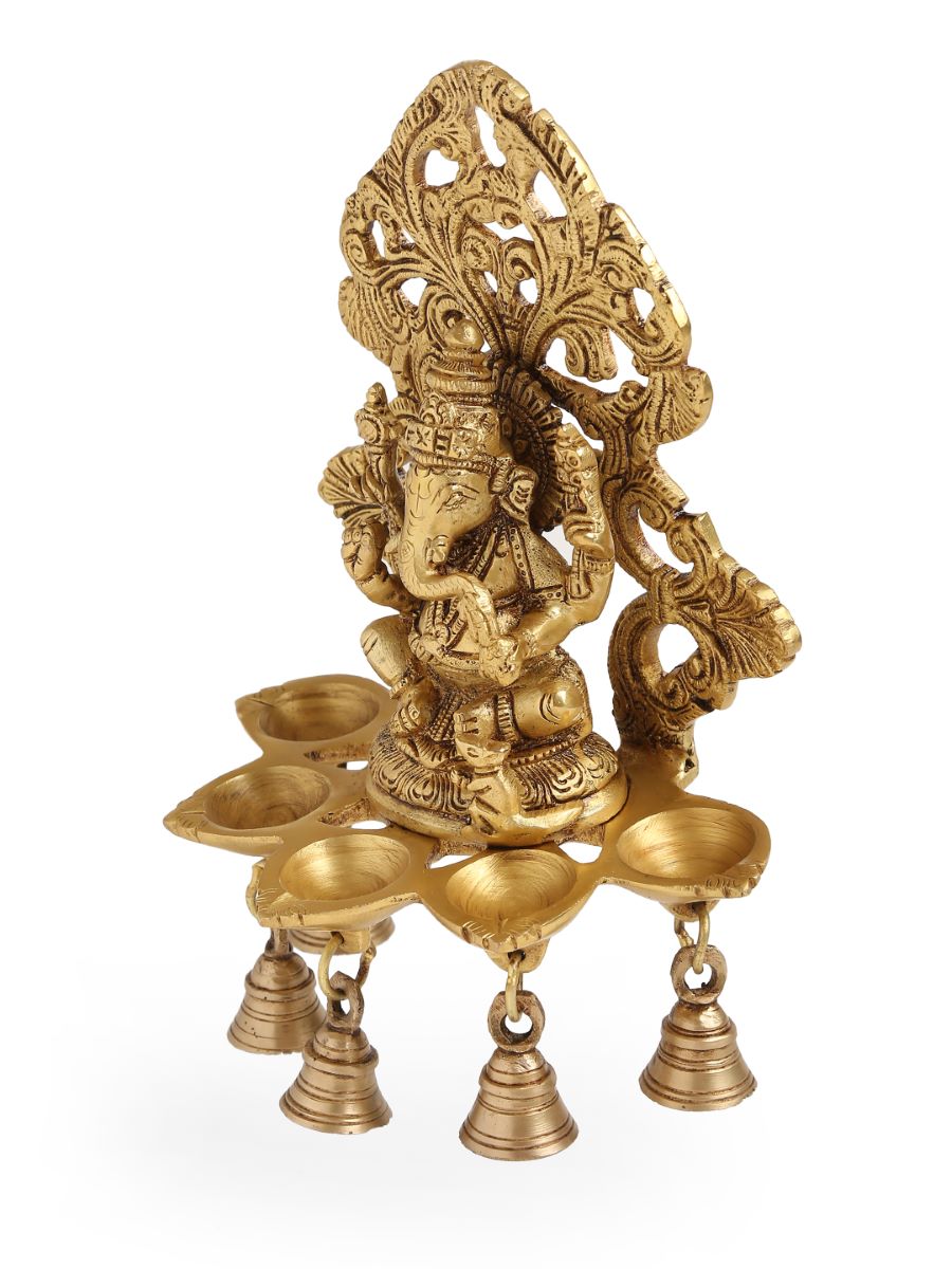 Brass Ganesha Lamp With Bells For Wall