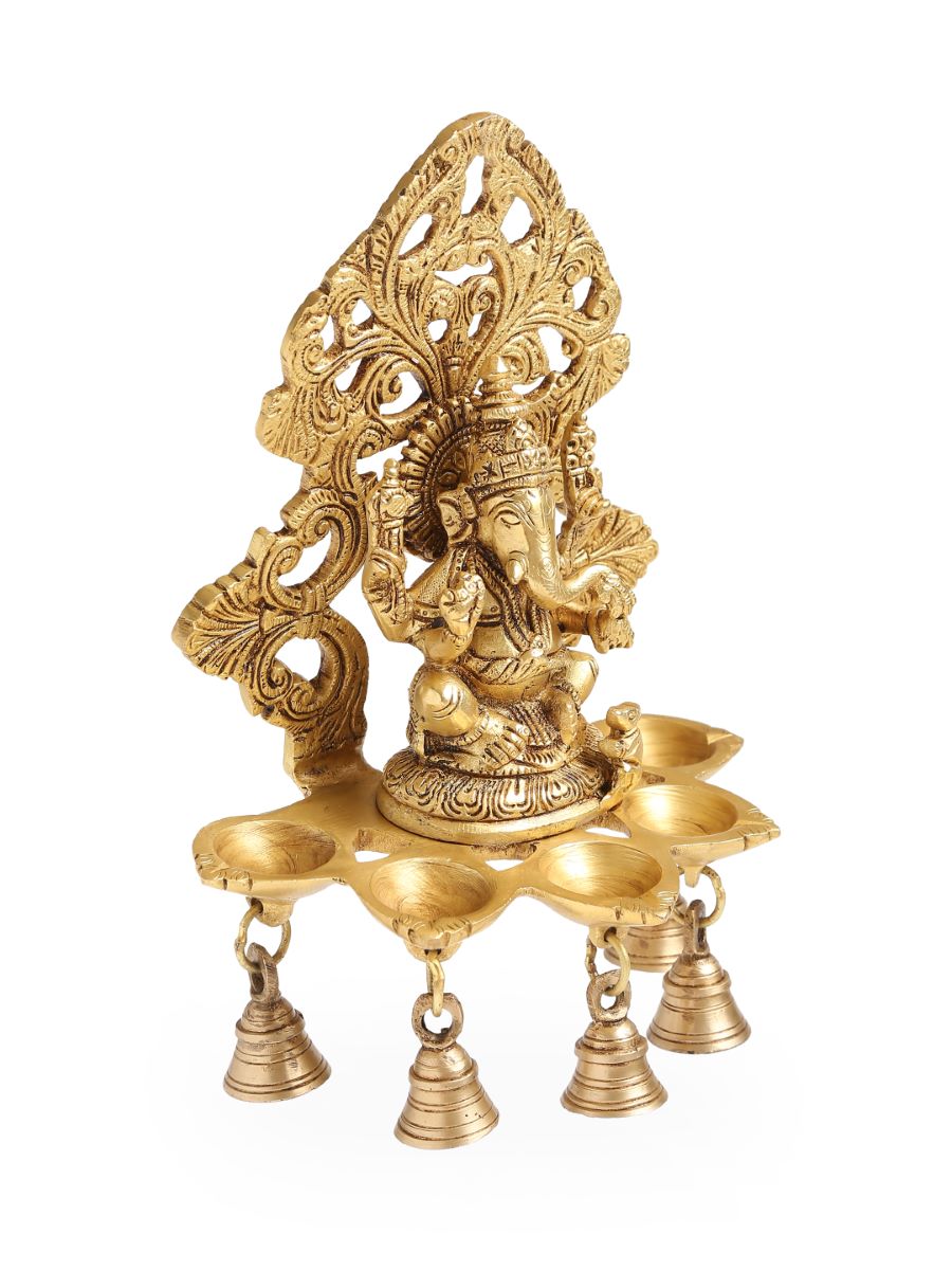 Brass Ganesha Lamp With Bells For Wall