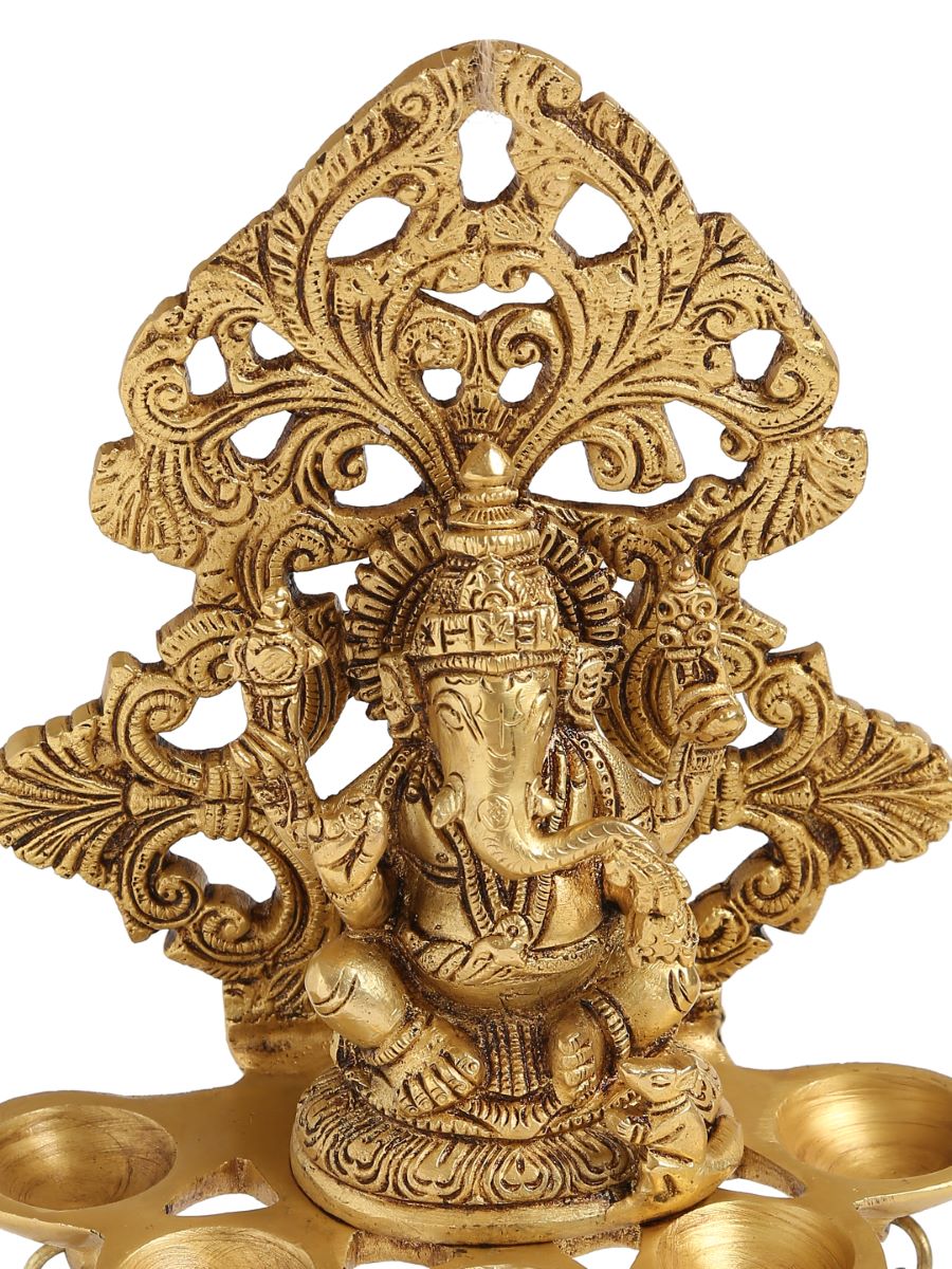Brass Ganesha Lamp With Bells For Wall