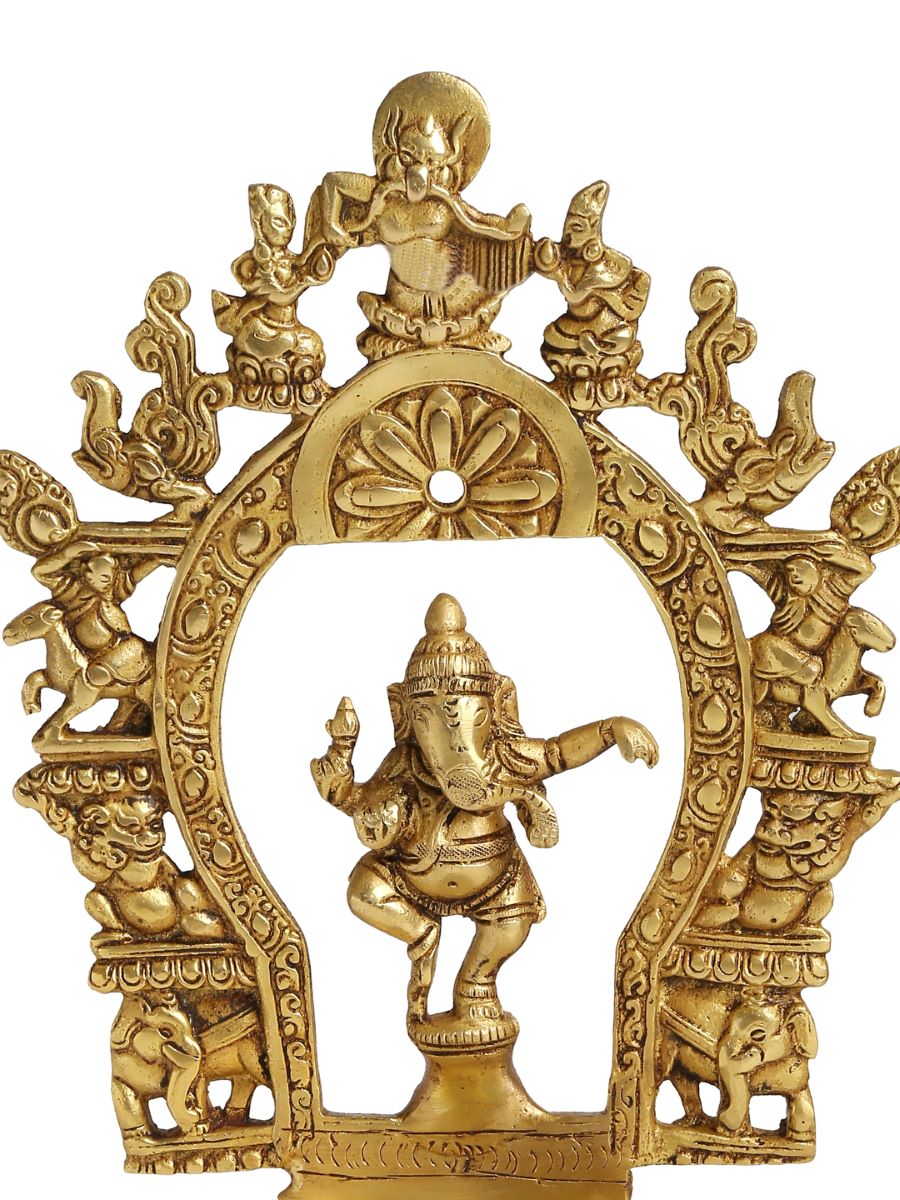 Brass Prabhavali With Dancing Ganesha & Diya With Bell