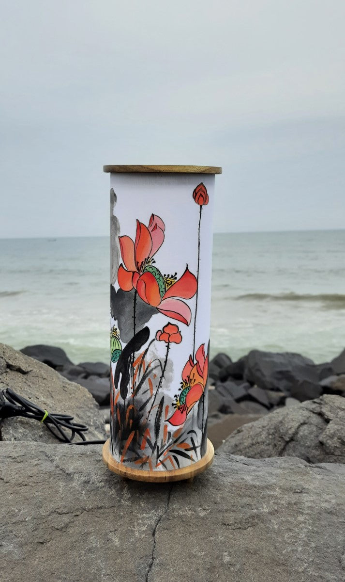 Handpainted Electric Table/Bedside Lamp-Lotus Pond in Chinese Brush Style
