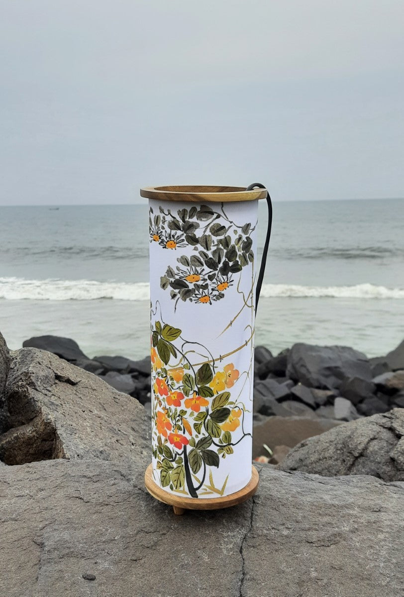 Handpainted Electric Table/Bedside Lamp-Creeper And Bamboo