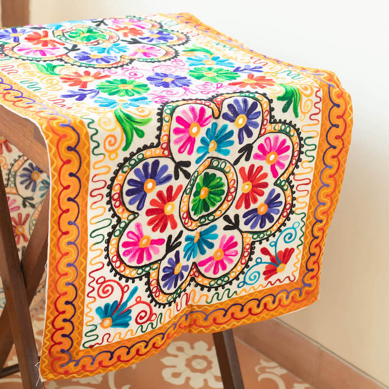 Elephant Aari Embroidered Table Runner