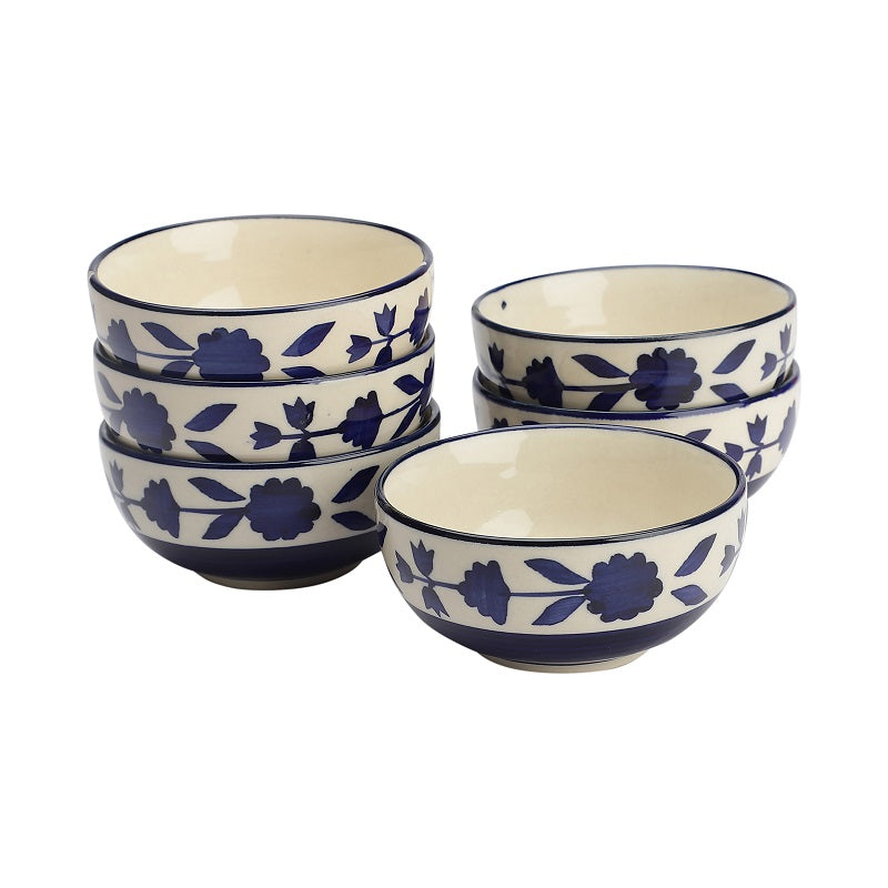 Hand-Painted Blue Ceramic Bowls (Pack of 6)