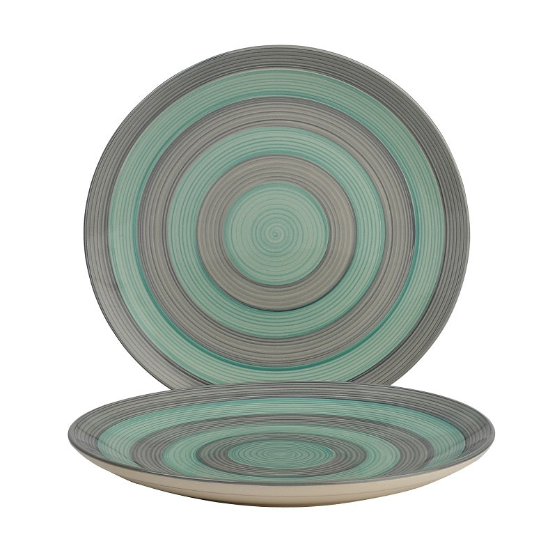 Green & Grey Handpainted Ceramic Dinner Plates (Set of 2)