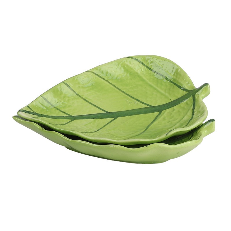 Ceramic Betel Leaf Shaped Serving Platters (Set of 2)