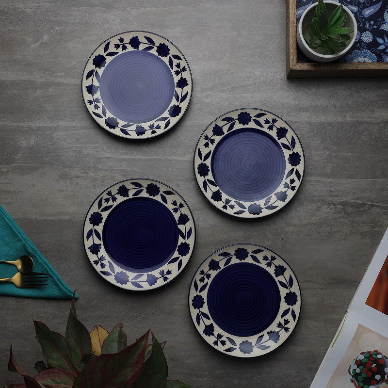 Floral Blue And White Ceramic Side Plates (Set 4)