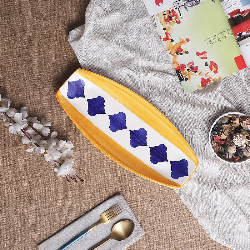 Handcrafted Moroccan Blue and Yellow Serving Tray