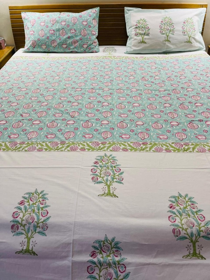 Green Anaar Printed Premium Cotton Bedsheet