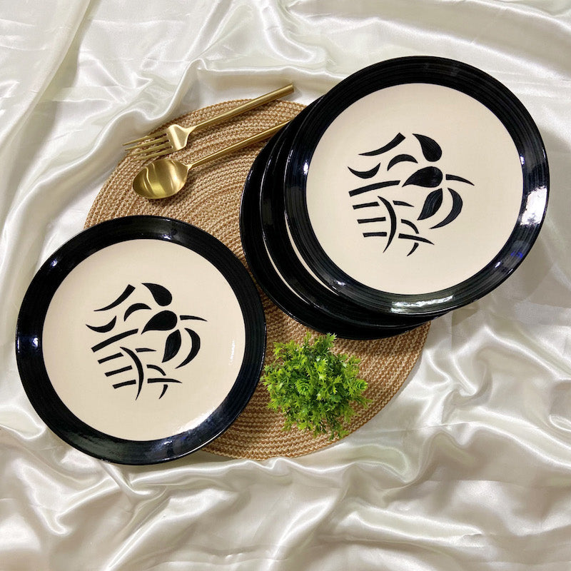 Black & White Ceramic Dinner Plates (Set of 4)