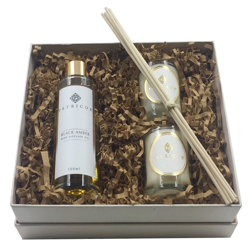 Black Amber Reed Diffuser & Candles Gift Set