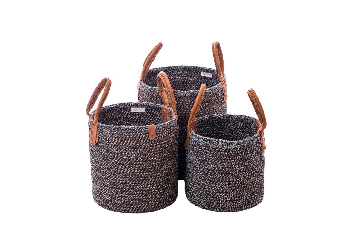 Natural Jute Basket- Black & White