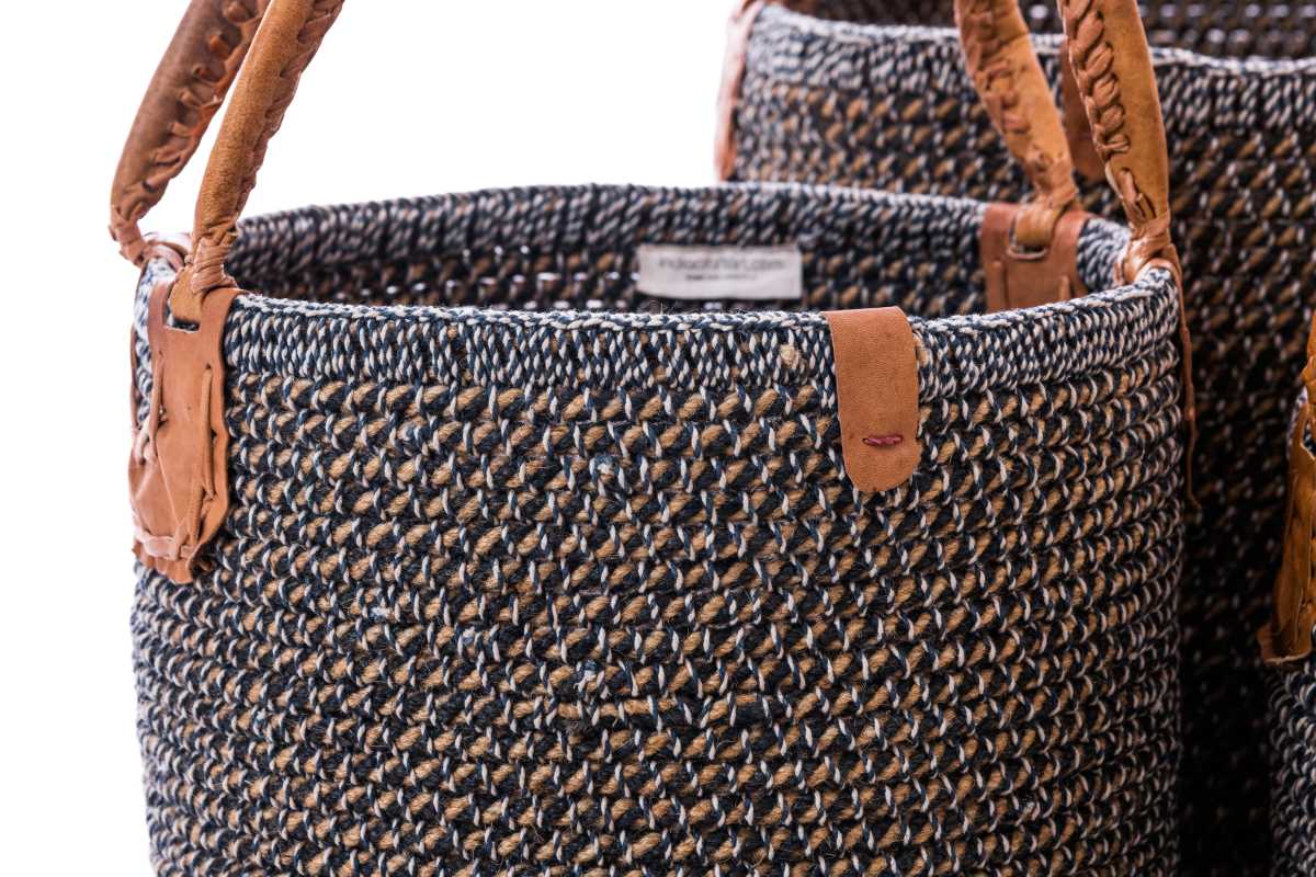 Natural Jute Basket- Black & White