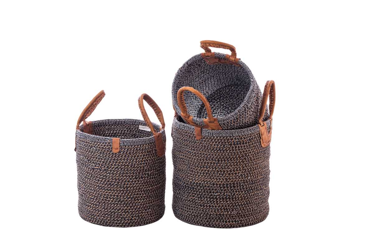 Natural Jute Basket- Black & White