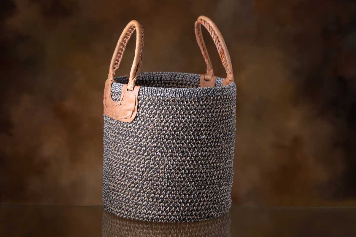 Natural Jute Basket- Black & White