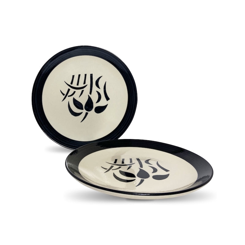 Black & White Ceramic Dinner Plates (Set of 4)