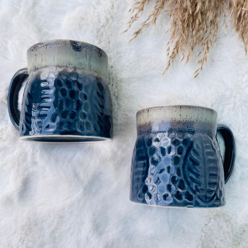 Blue Leafy Coffee Mugs (Set of 2)