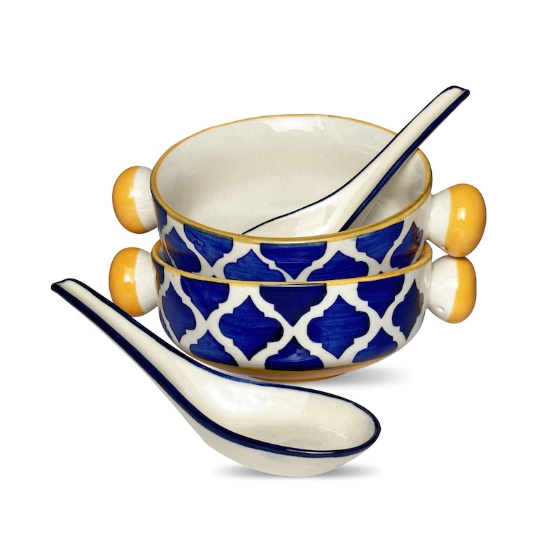 Blue Moroccan Soup Bowls with Spoons ( Set of 2 )