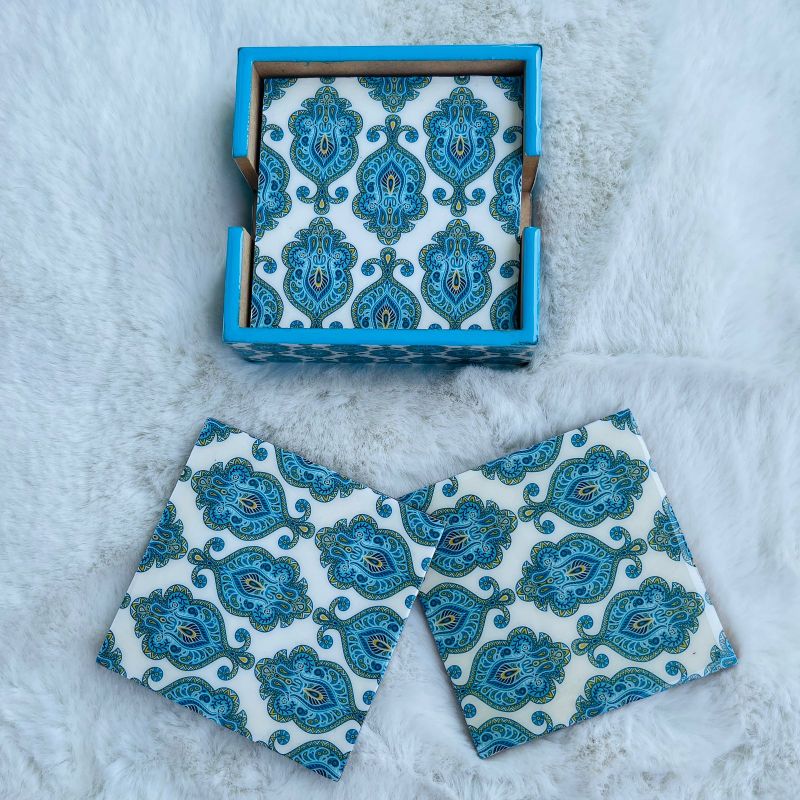 Blue Paisley Print Coasters (Set of 6)