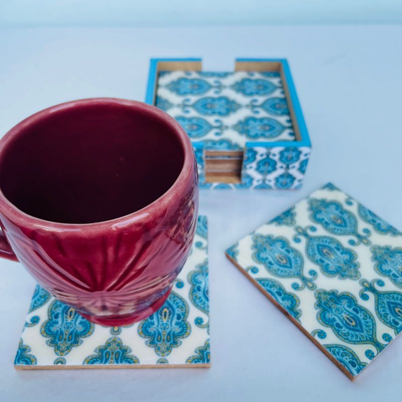 Blue Paisley Print Coasters (Set of 6)