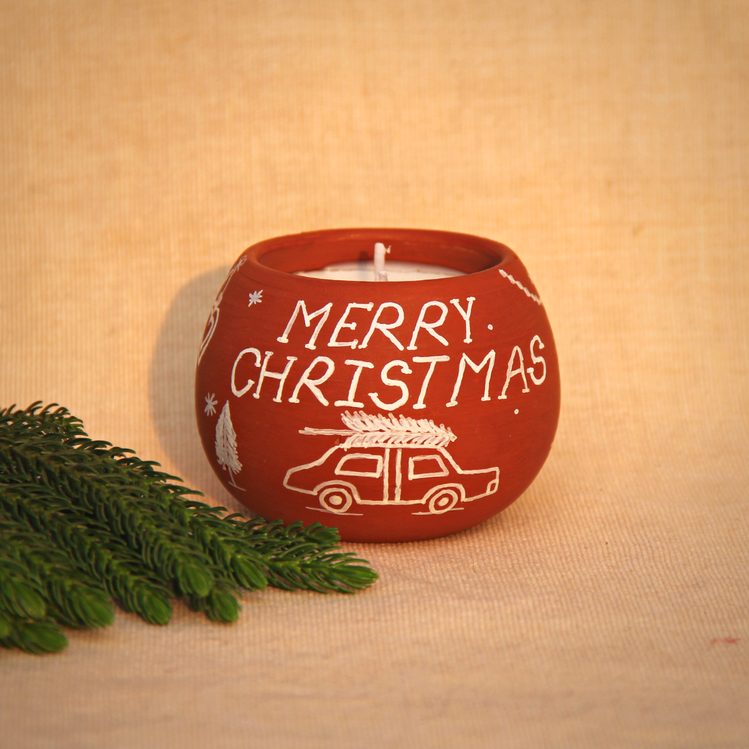 Terracotta Soy Wax Christmas Candle- Charms