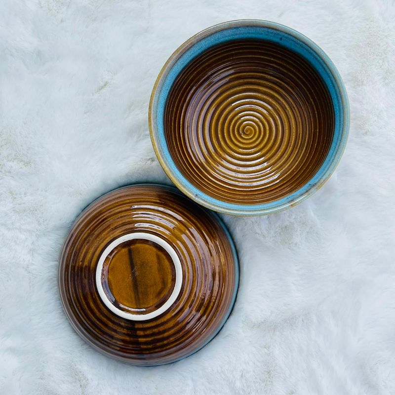 Amber Blue Lined Bowl