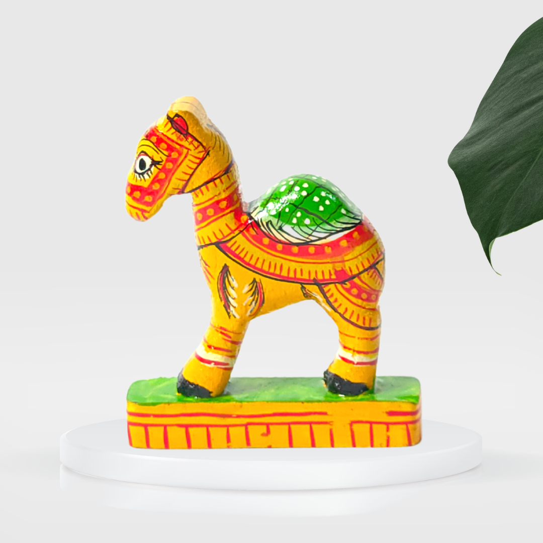 Yellow Handmade Handpainted Wooden Camel