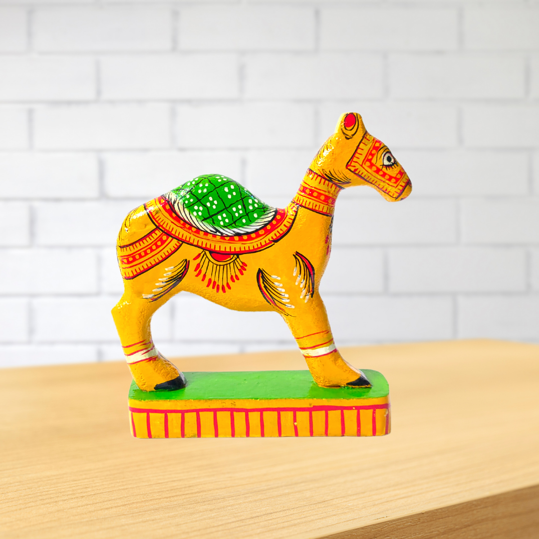Yellow Handmade Handpainted Wooden Camel