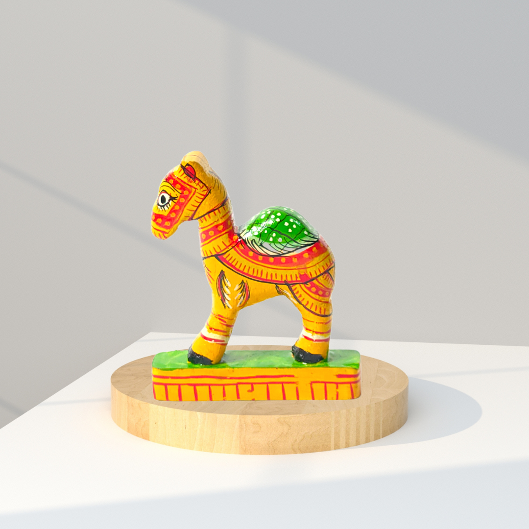 Yellow Handmade Handpainted Wooden Camel