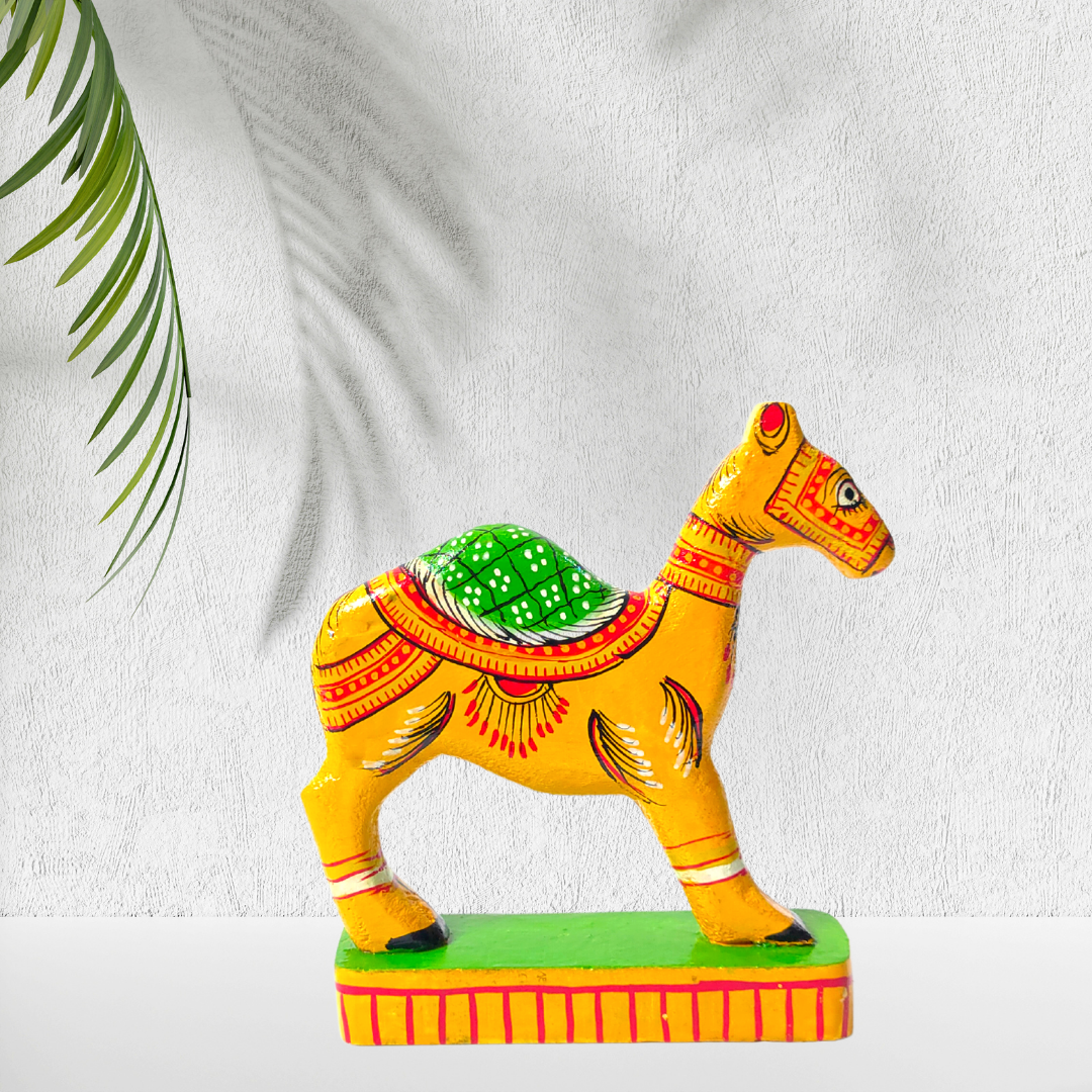 Yellow Handmade Handpainted Wooden Camel