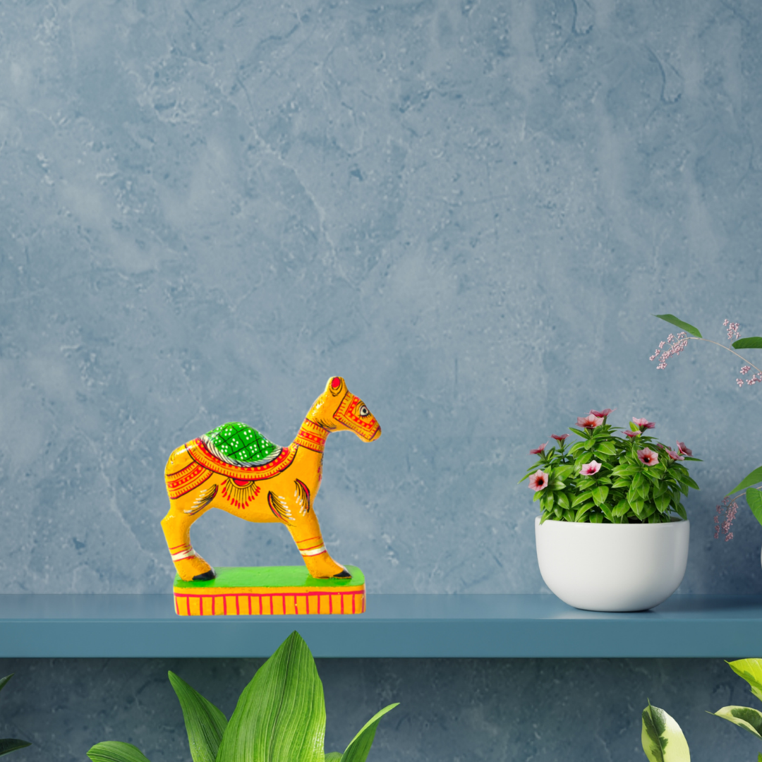 Yellow Handmade Handpainted Wooden Camel