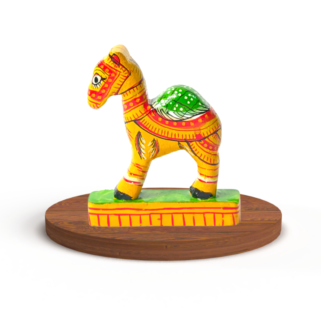 Yellow Handmade Handpainted Wooden Camel