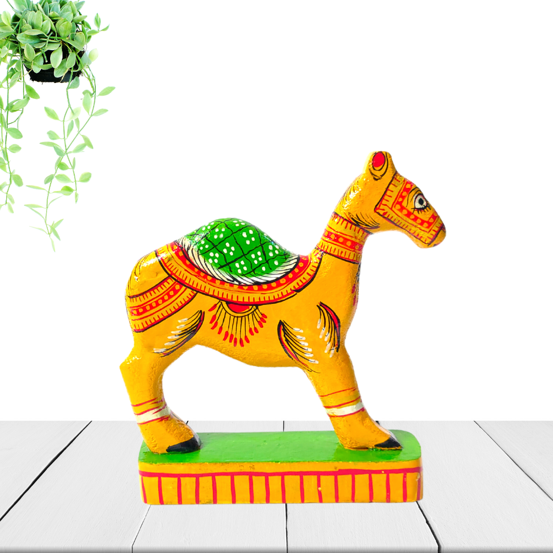 Yellow Handmade Handpainted Wooden Camel