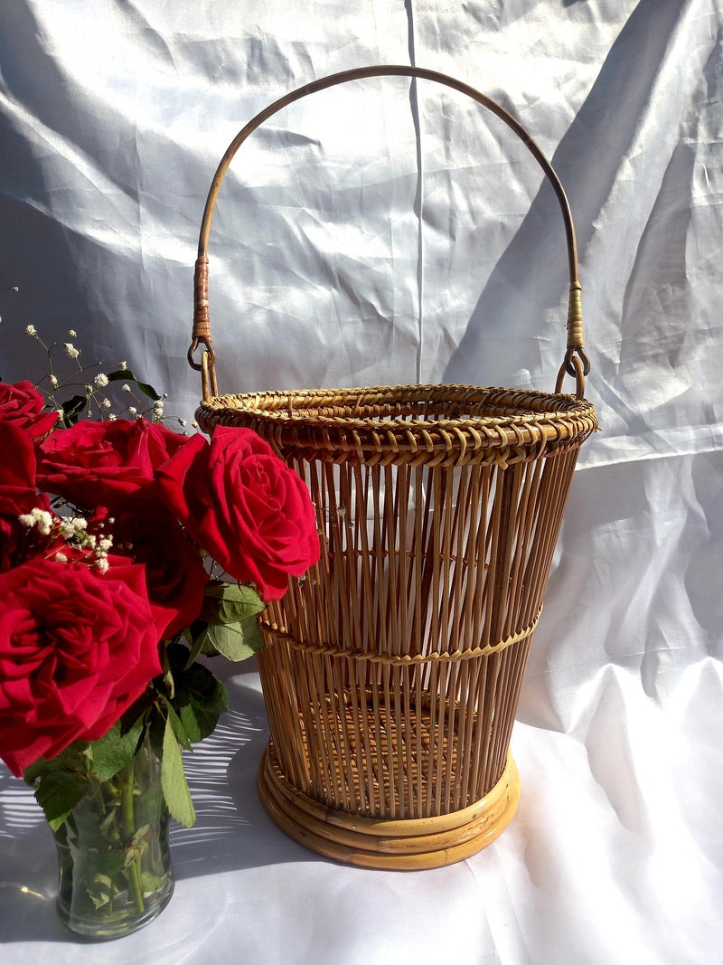 Handcrafted Cane Bucket with Handle