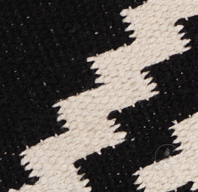 Black and Ivory Cotton Kilim Hand Loom Woven Designer Cushion Cover