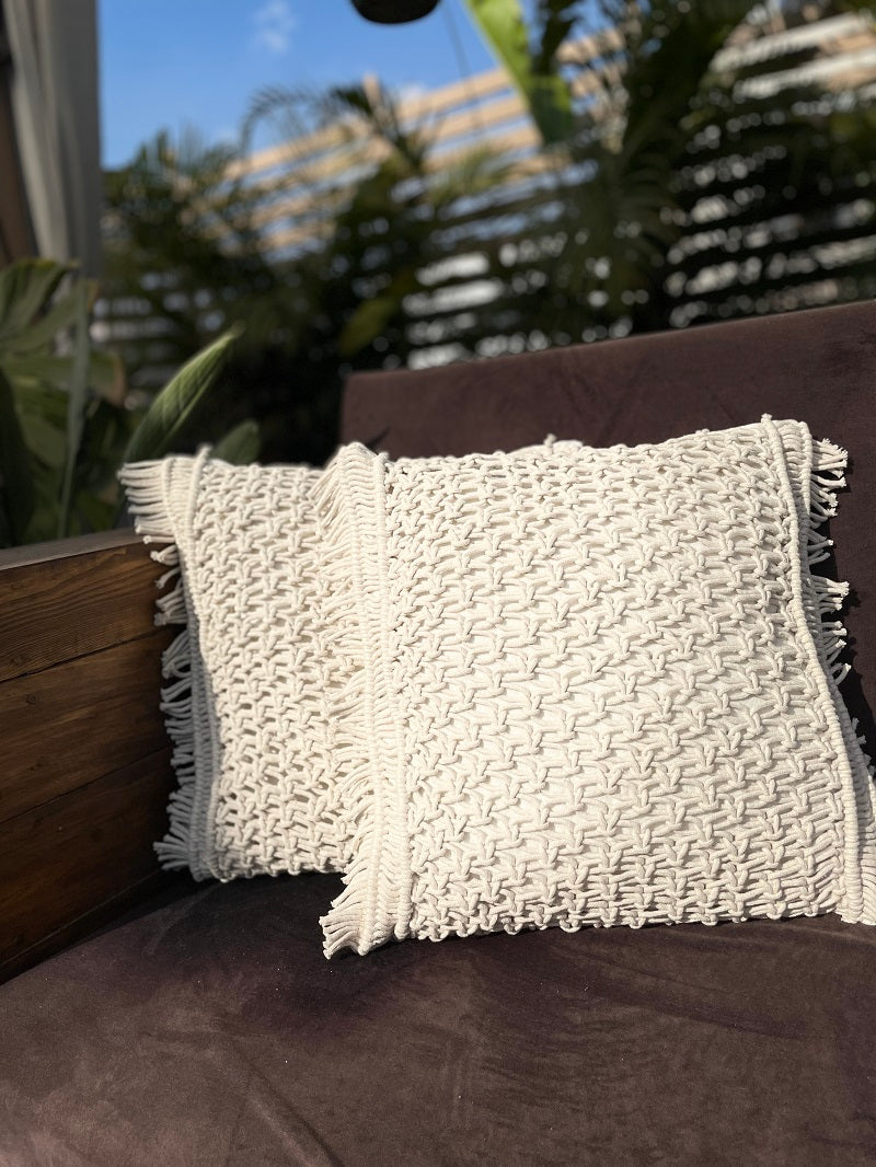 White Frills Macrame Cushion Cover