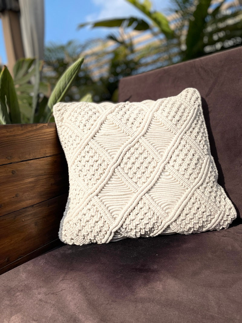 White Criss Cross Handcrafted Macrame Cushion Cover