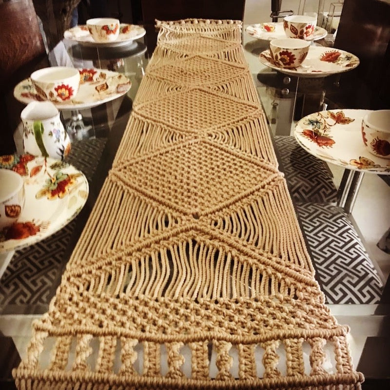 Beige Handcrafted Natural Macrame Table Runner