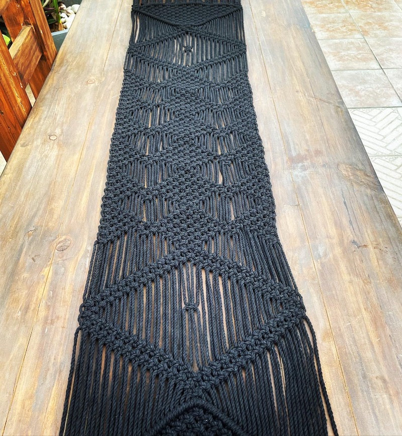 Black Handcrafted Macrame Table Runner