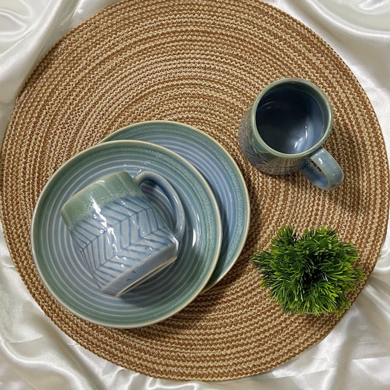 Sea Green Side Plates & Mugs Combo (Set of 2)