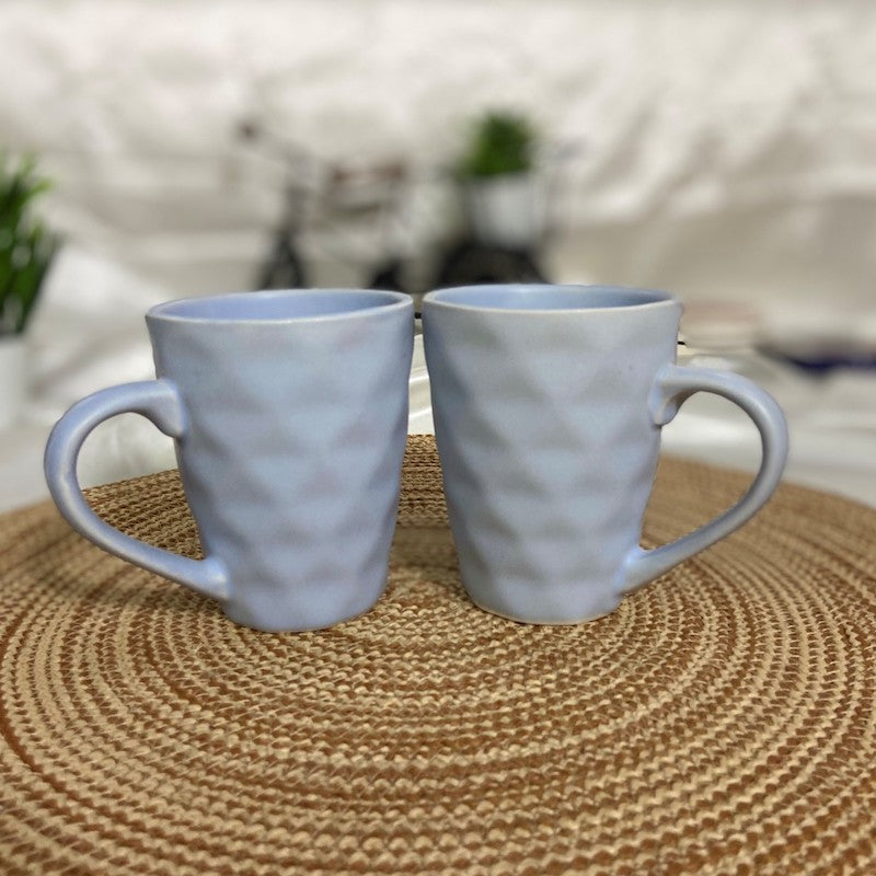 Matte Blue Diamond Shaped Coffee Mugs ( Set of 2 )