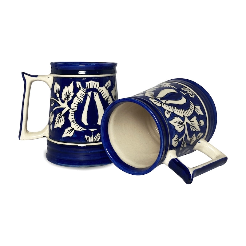 Royal Blue Mughal Floral Print Milk or Coffee Mugs ( Set of 2 )
